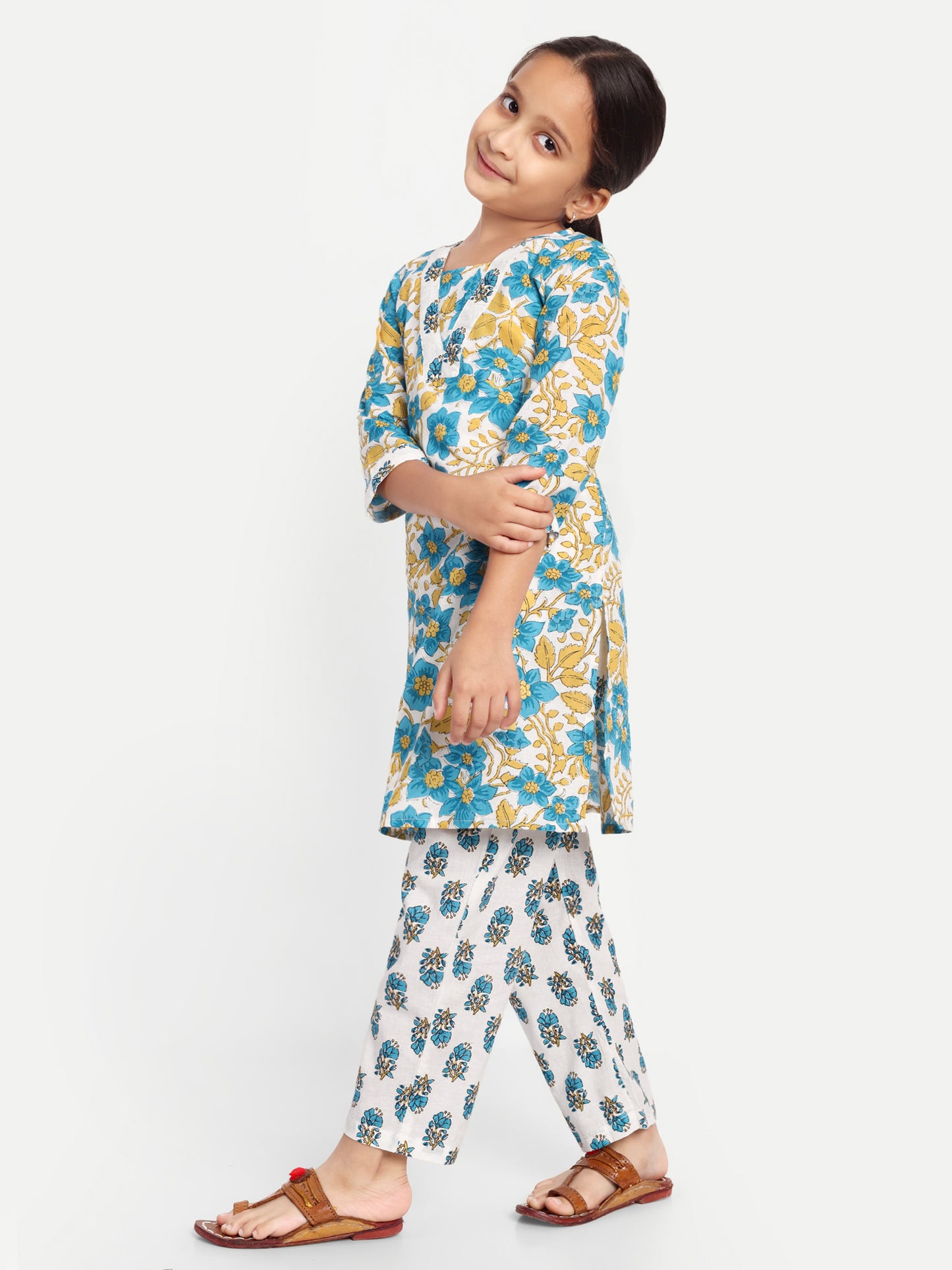 Kurti Kritters: White & Blue Kurti Pant for Girls for Festive Diwali, Weddings, Special Family Occasions, casual outing