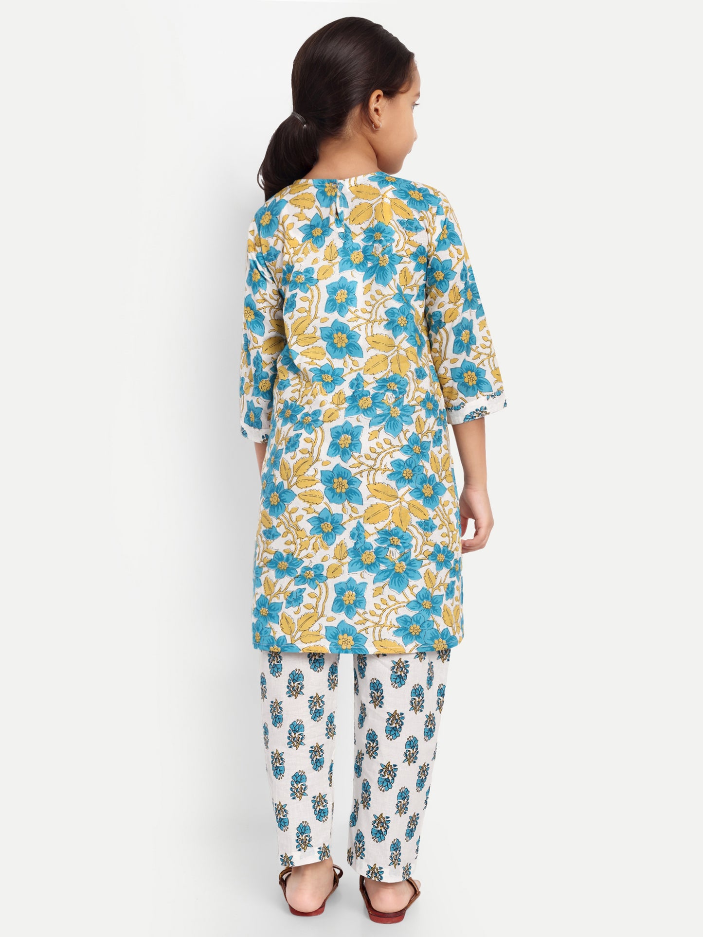 Kurti Kritters: White & Blue Kurti Pant for Girls for Festive Diwali, Weddings, Special Family Occasions, casual outing