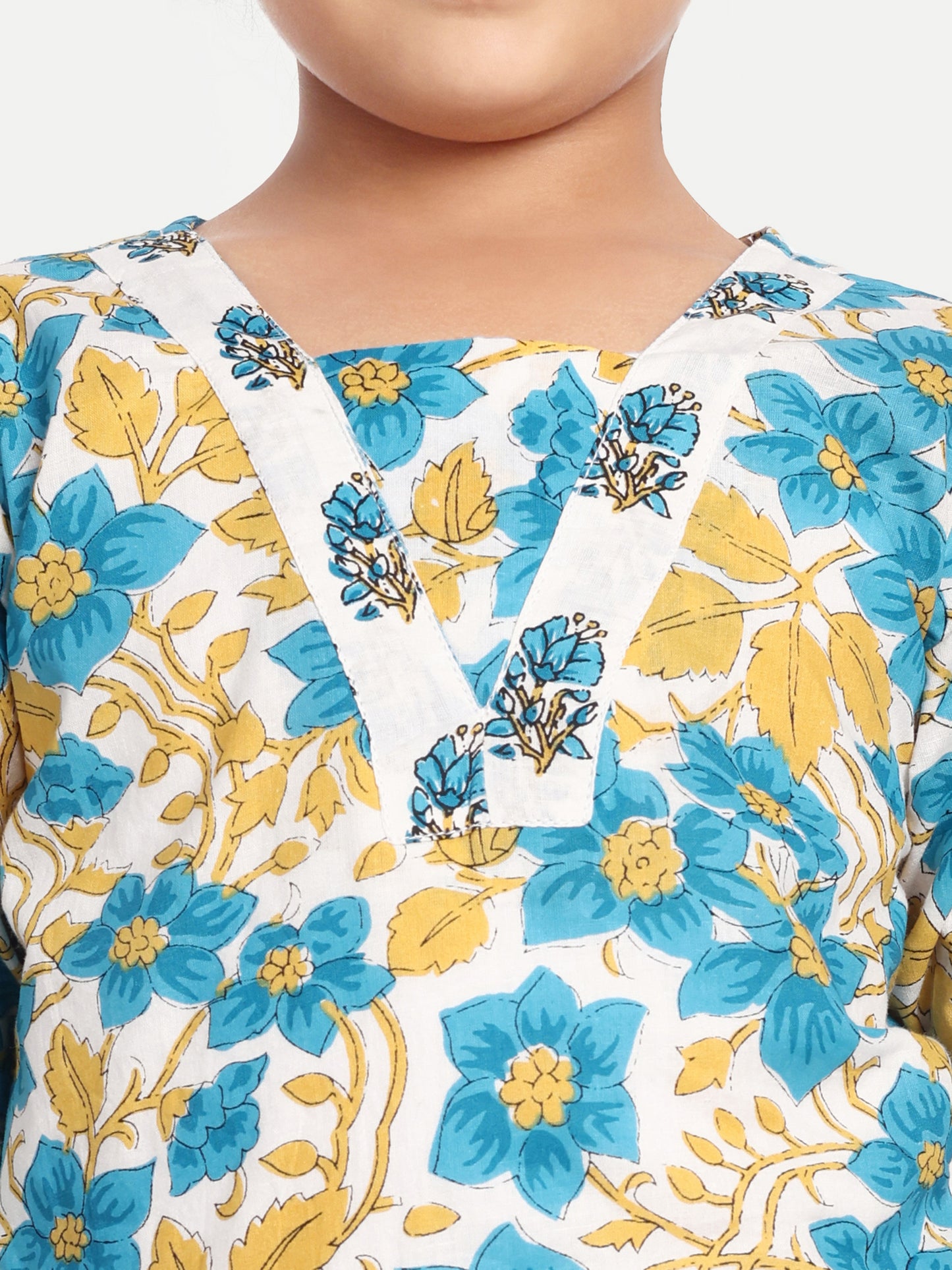 Kurti Kritters: White & Blue Kurti Pant for Girls for Festive Diwali, Weddings, Special Family Occasions, casual outing