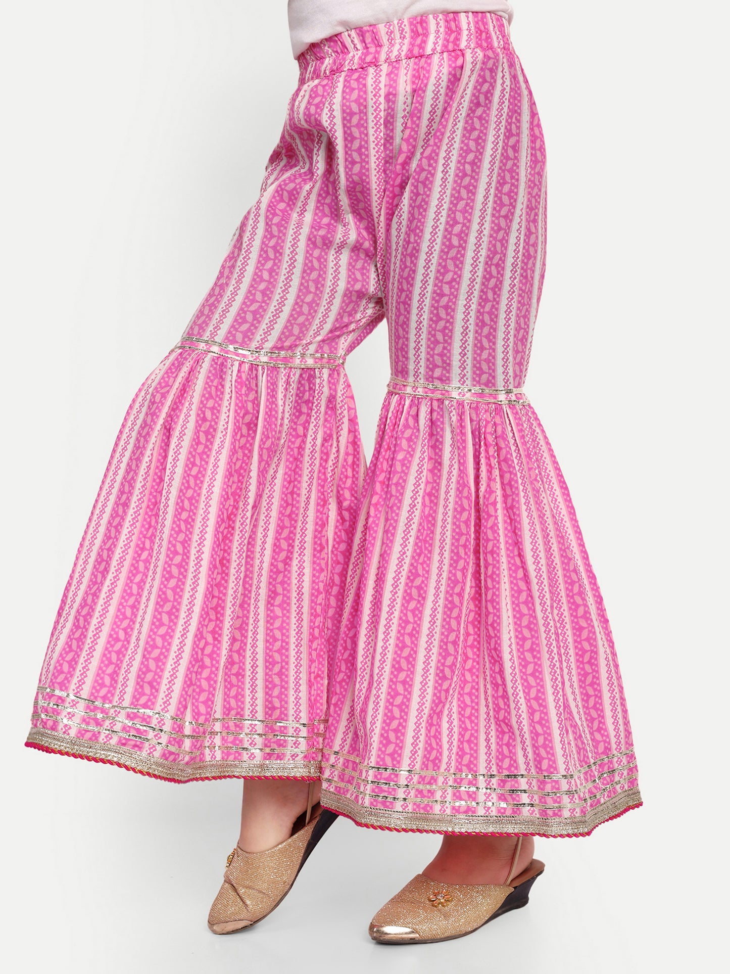 Sharara Shimmer: Pink & White Kurti Sharara for Girls for Festive Diwali, Weddings, Special Family Occasions, casual outing