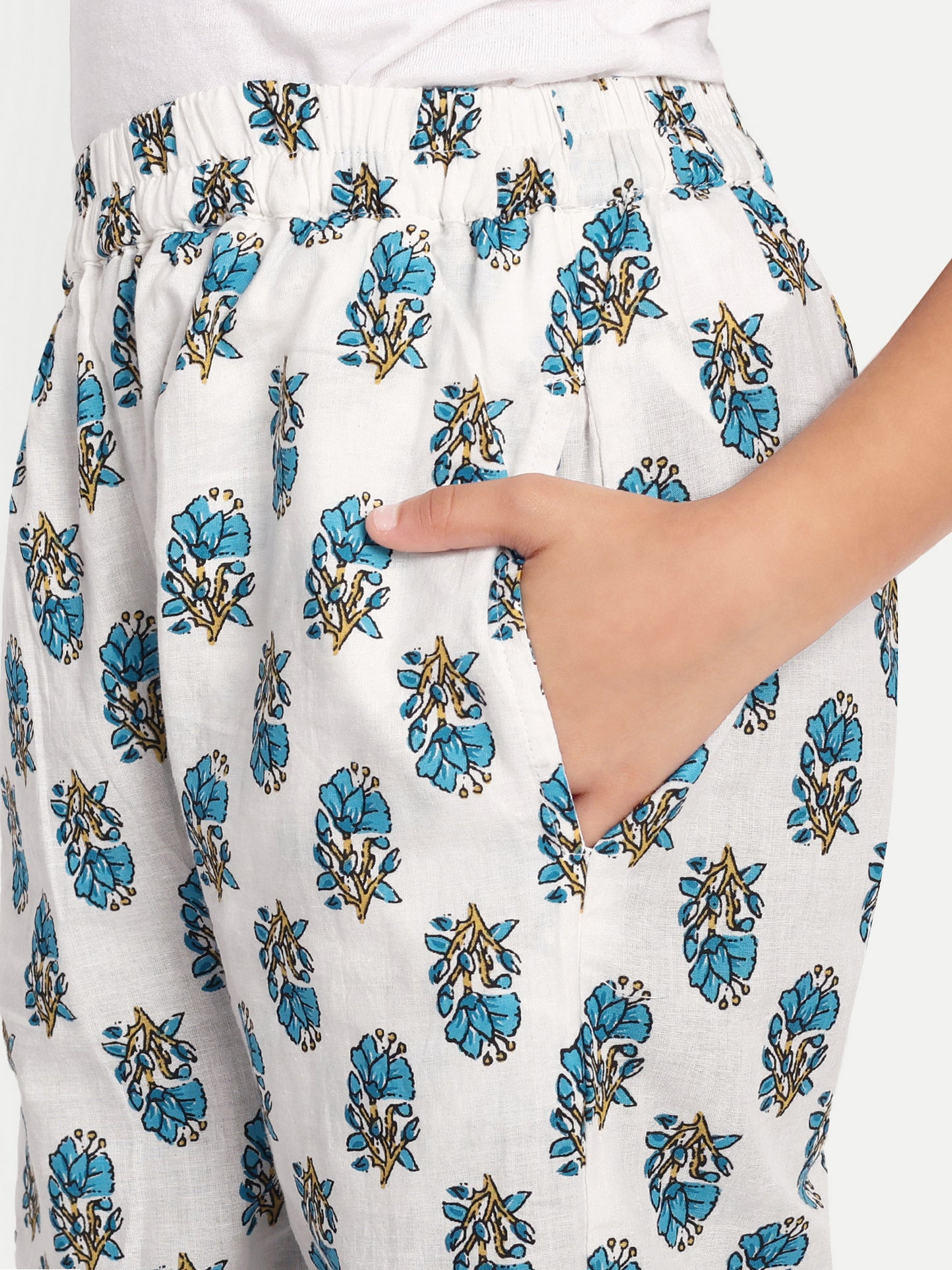 Kurti Kritters: White & Blue Kurti Pant for Girls for Festive Diwali, Weddings, Special Family Occasions, casual outing