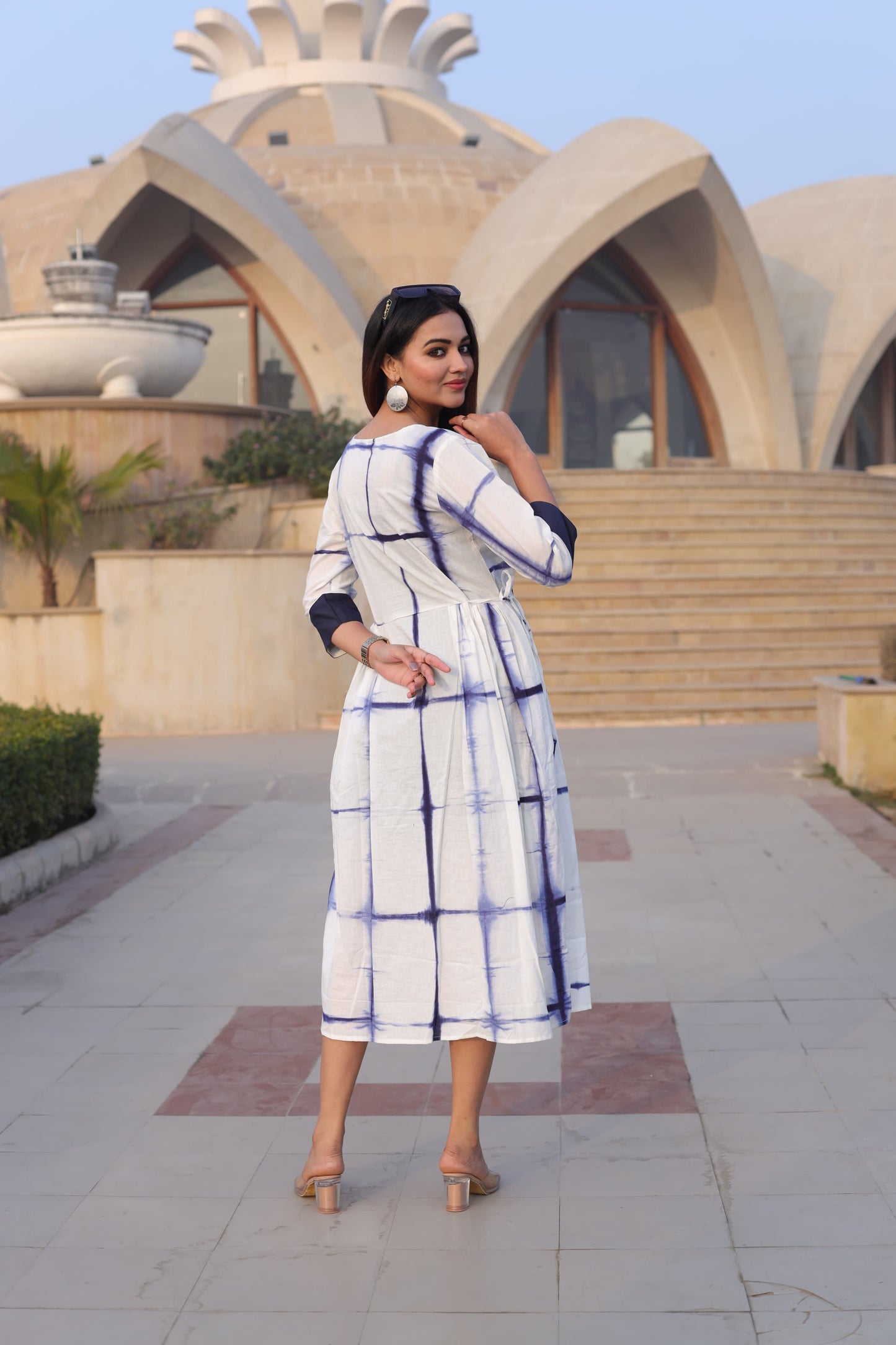 Bagru Hand Printed Designer Long Dress with front design & flare (19 variants)