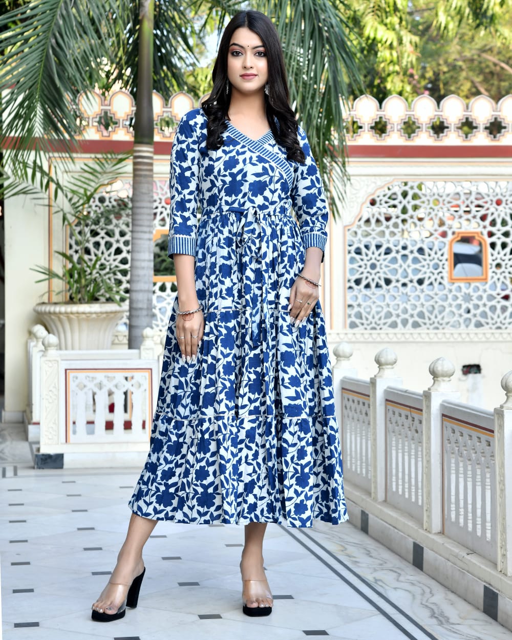 Pure cotton Bagru handblock printed & frilled Anarkali long gown (12 variants)