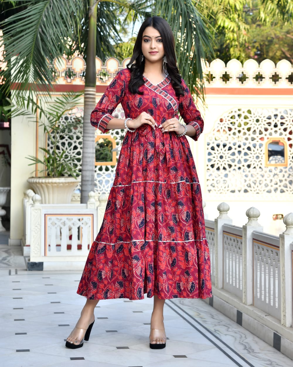 Pure cotton Bagru handblock printed & frilled Anarkali long gown (12 variants)