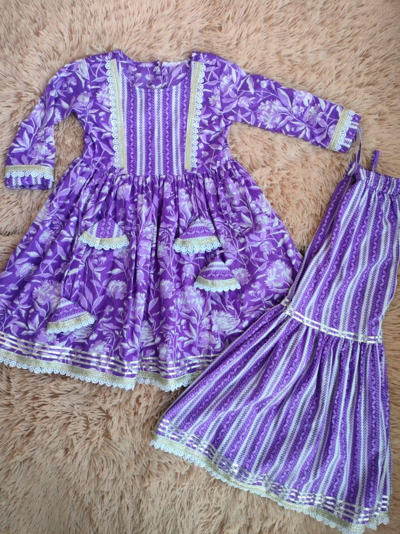 Sharara Shimmer: Purple Kurti Sharara for Girls for Festive Diwali, Weddings, Special Family Occasions, casual outing
