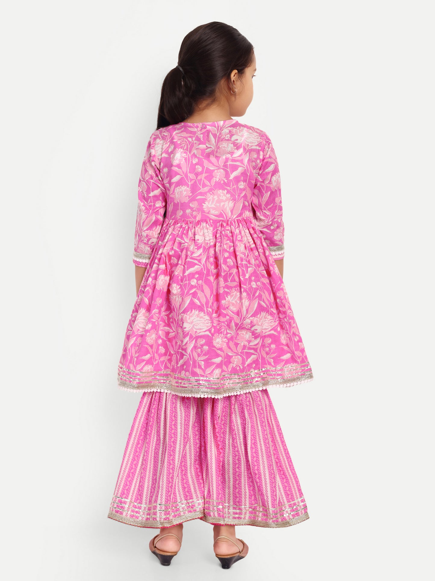 Sharara Shimmer: Pink & White Kurti Sharara for Girls for Festive Diwali, Weddings, Special Family Occasions, casual outing