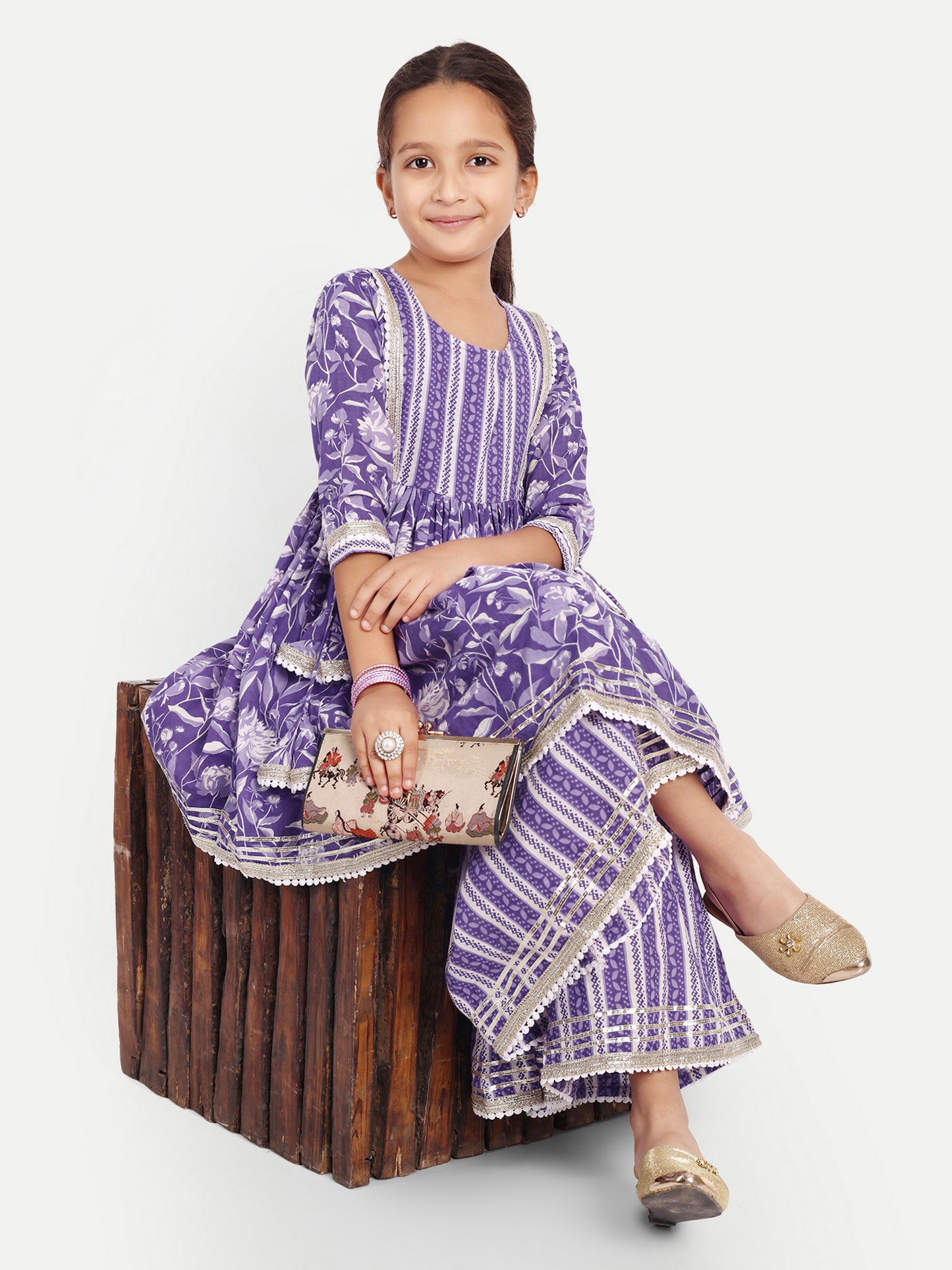 Sharara Shimmer: Purple Kurti Sharara for Girls for Festive Diwali, Weddings, Special Family Occasions, casual outing