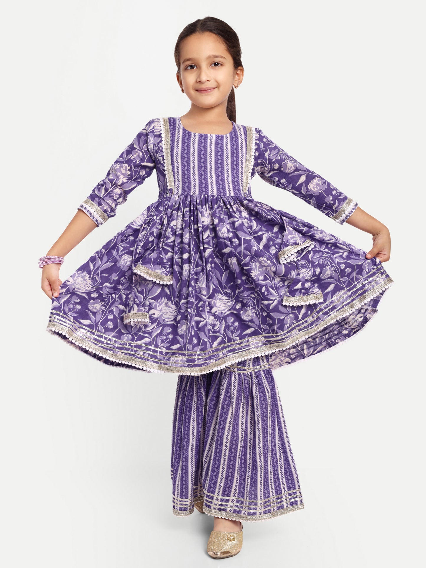 Sharara Shimmer: Purple Kurti Sharara for Girls for Festive Diwali, Weddings, Special Family Occasions, casual outing