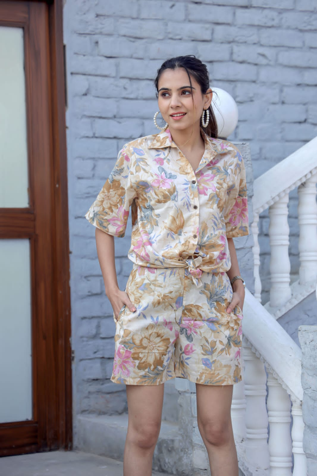 Pure Cotton & Modal Silk Co-ord shirt & shorts set (8 variants)