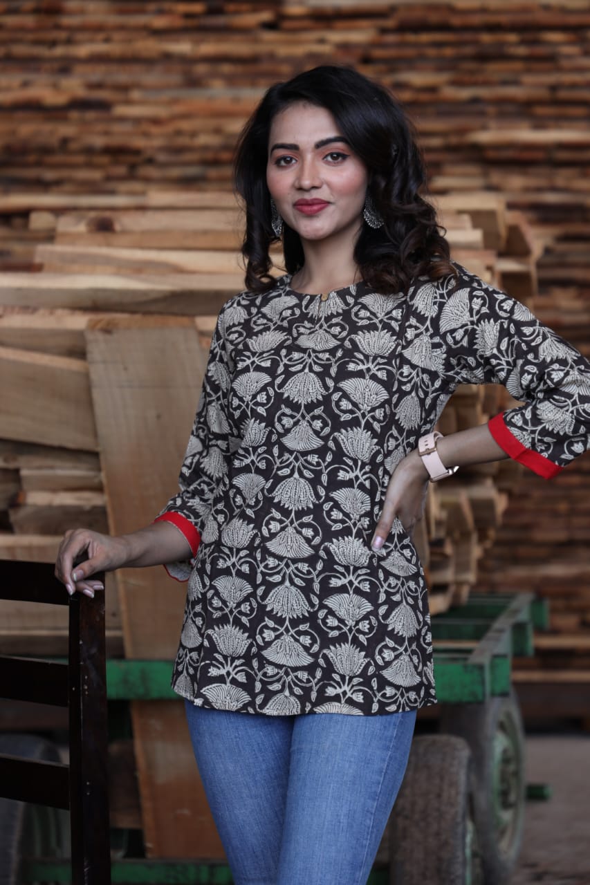 Bagru hand block printed cotton short tops (42 variants)