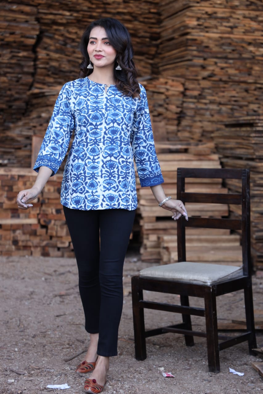 Bagru hand block printed cotton short tops (42 variants)