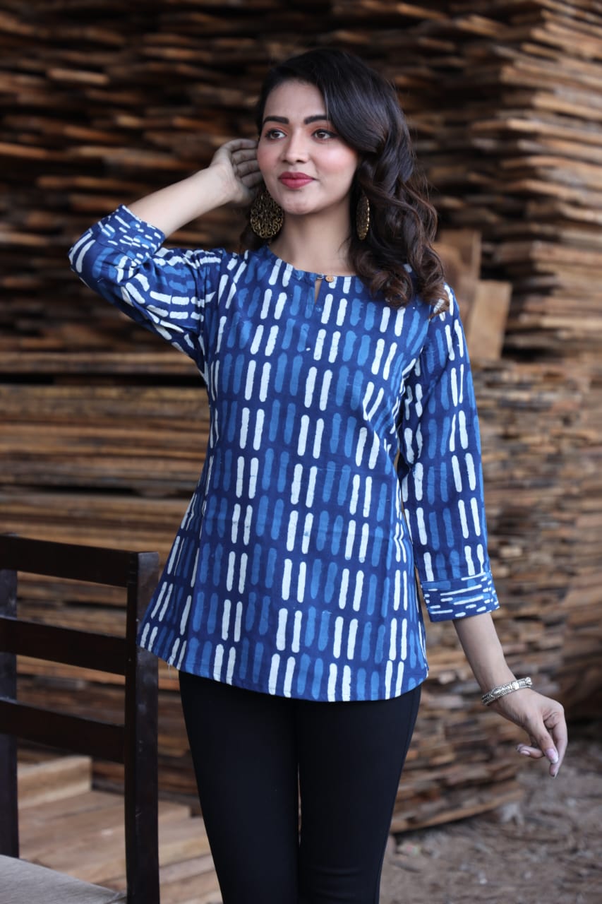 Bagru hand block printed cotton short tops (42 variants)