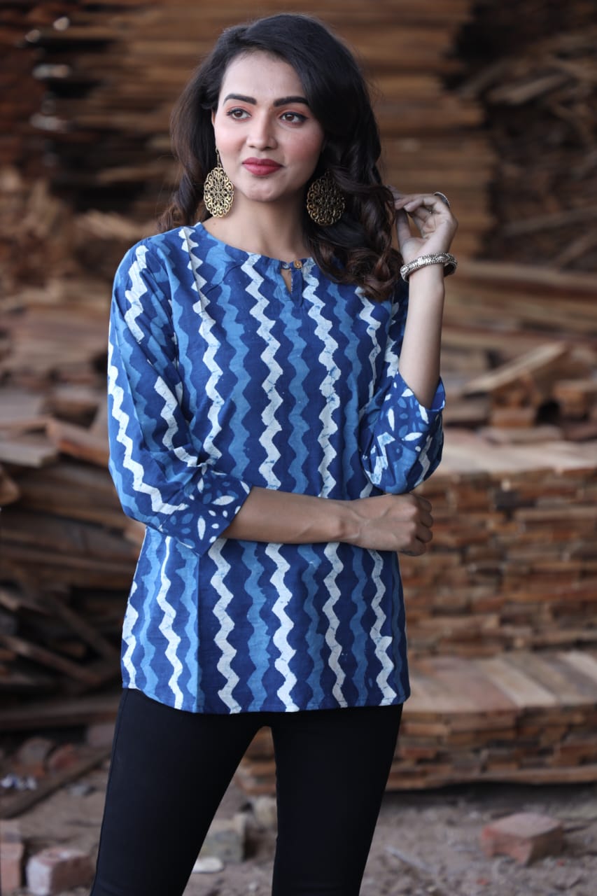 Bagru hand block printed cotton short tops (42 variants)