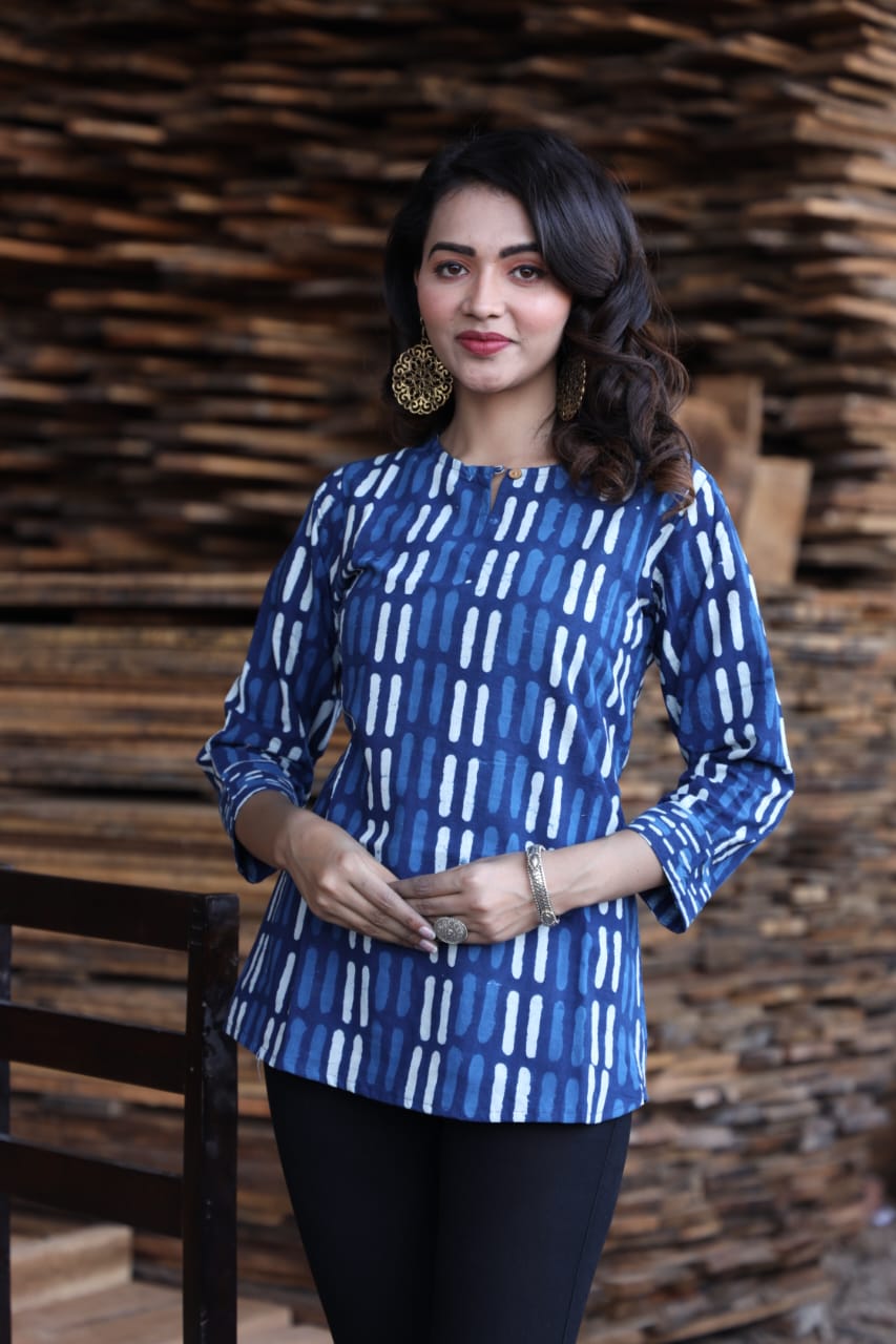 Bagru hand block printed cotton short tops (42 variants)