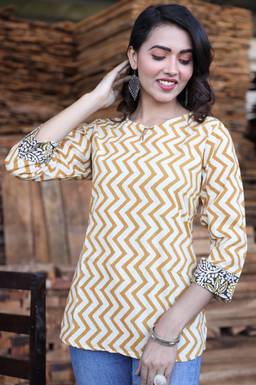 Bagru hand block printed cotton short tops (42 variants)