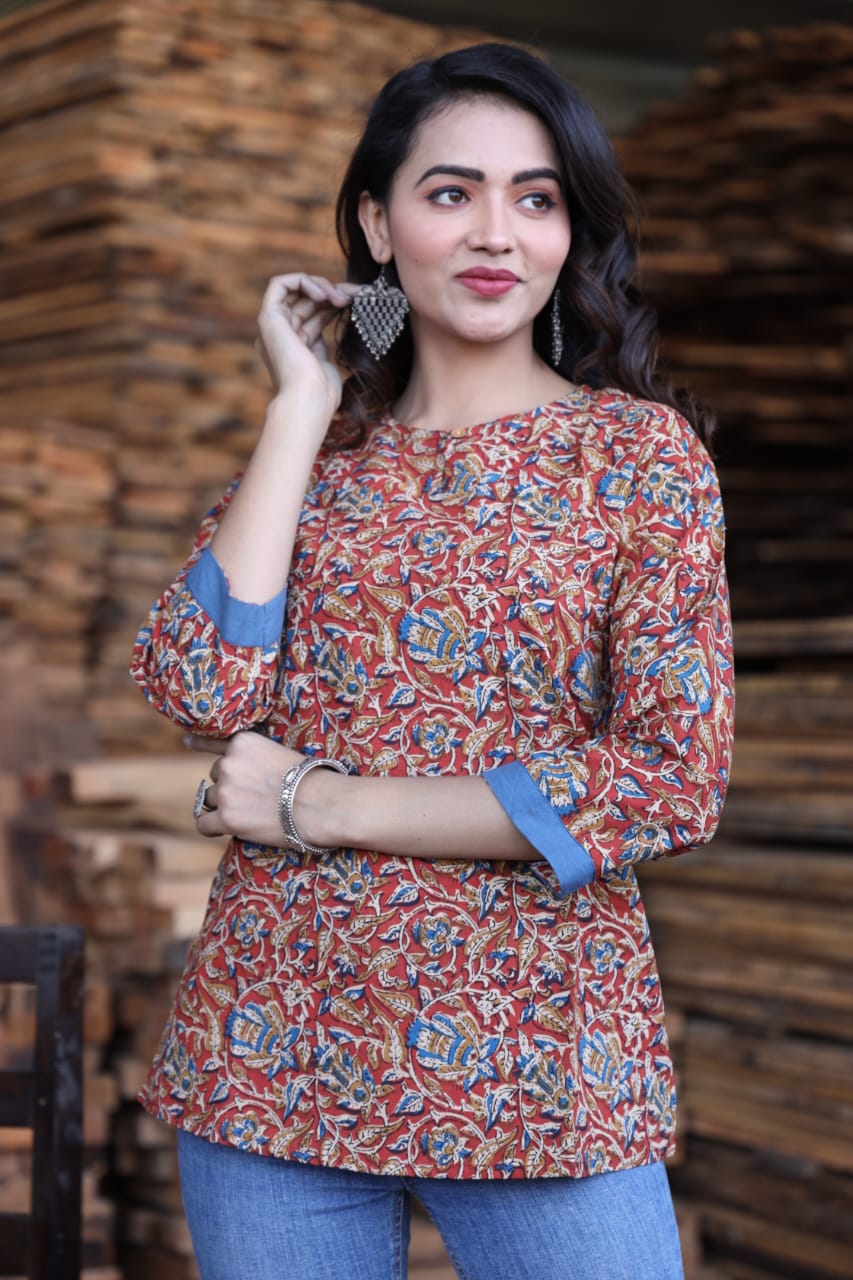 Bagru hand block printed cotton short tops (42 variants)