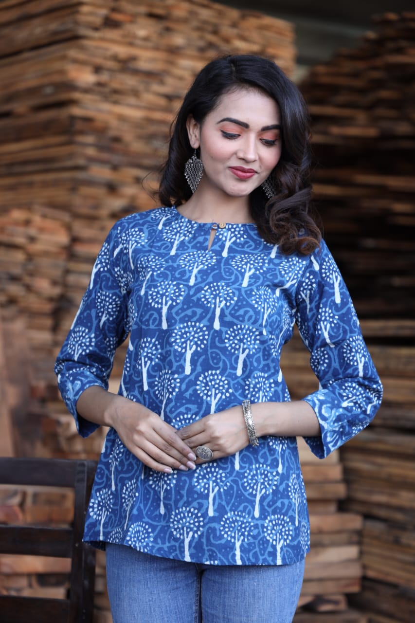 Bagru hand block printed cotton short tops (42 variants)