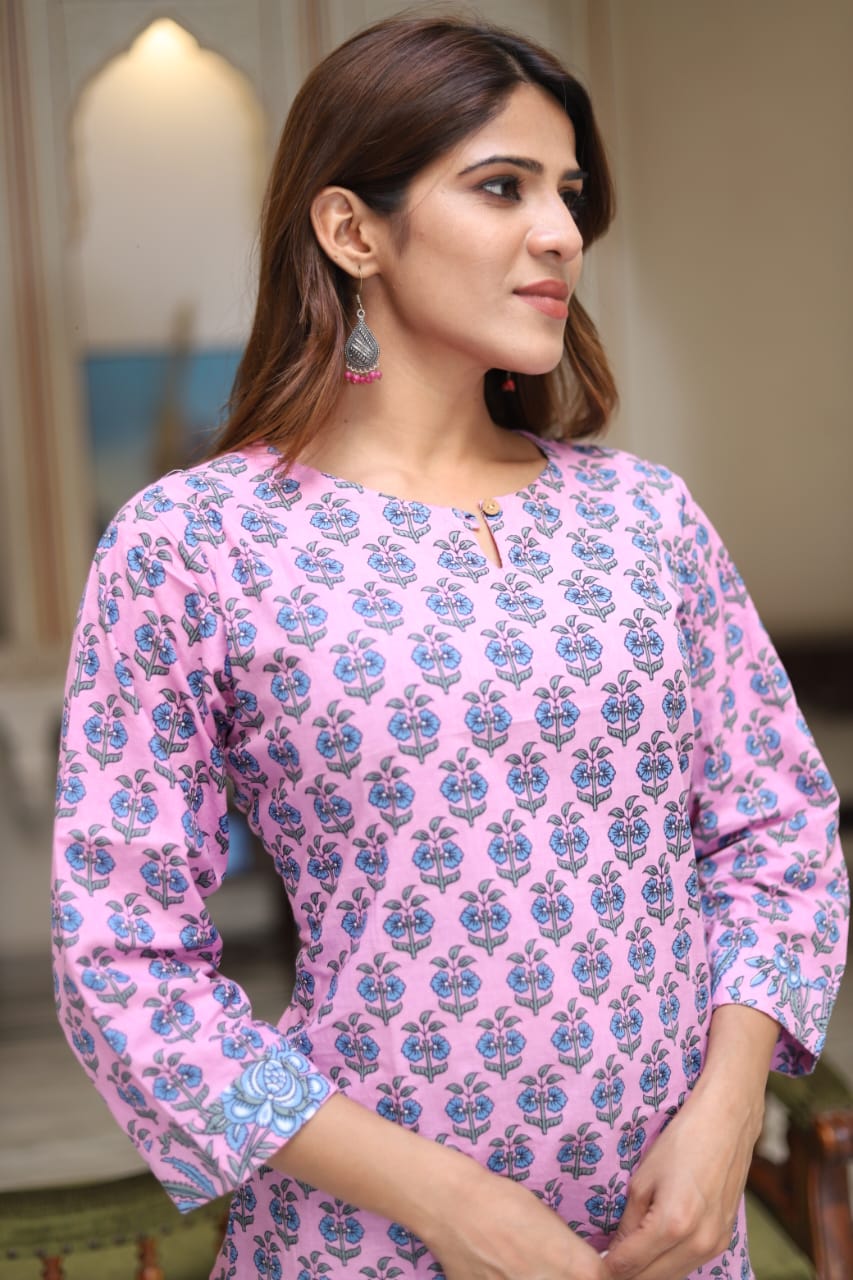 Bagru hand block printed cotton short tops (42 variants)