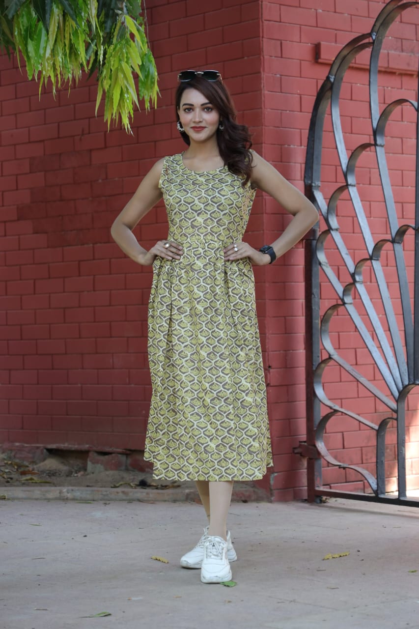 Bagru hand printed sleeveless dress (Long)