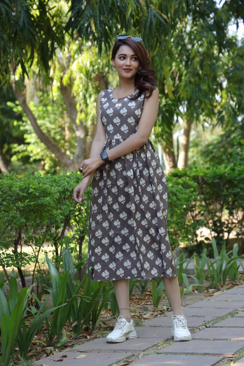 Bagru hand printed sleeveless dress (Long)