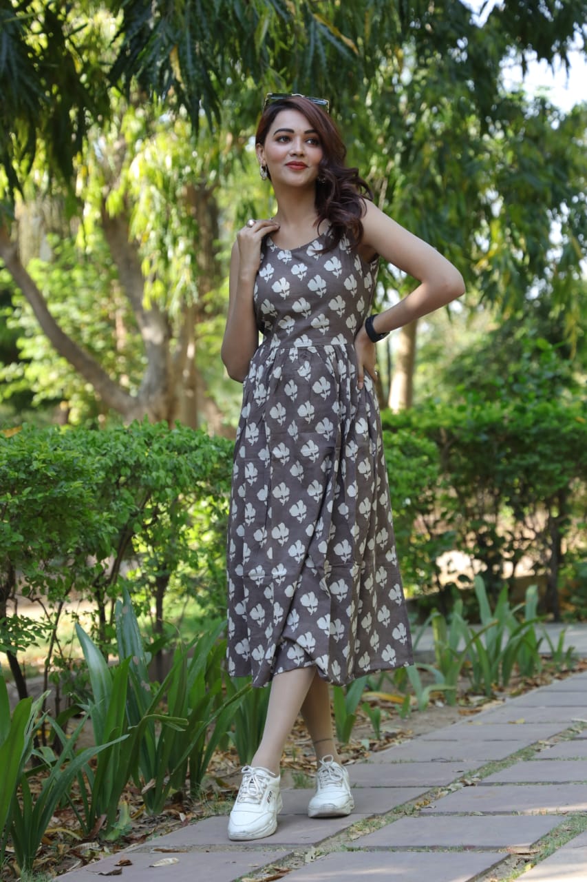 Bagru hand printed sleeveless dress (Long)