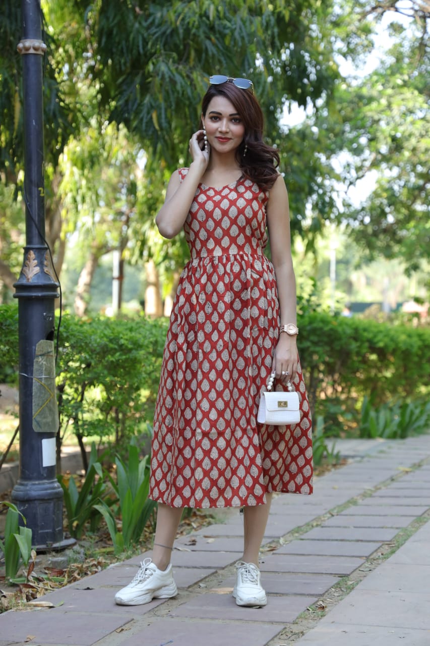 Bagru hand printed sleeveless dress (Long)