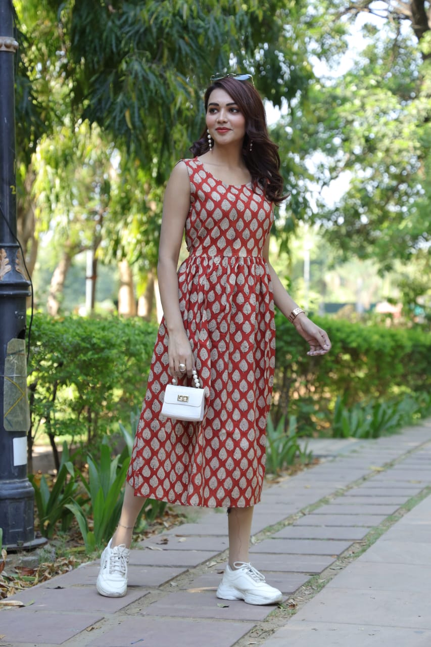 Bagru hand printed sleeveless dress (Long)