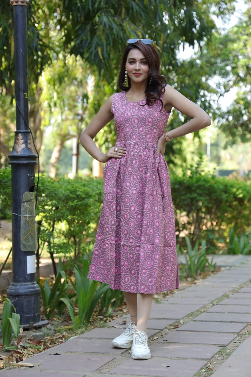 Bagru hand printed sleeveless dress (Long)