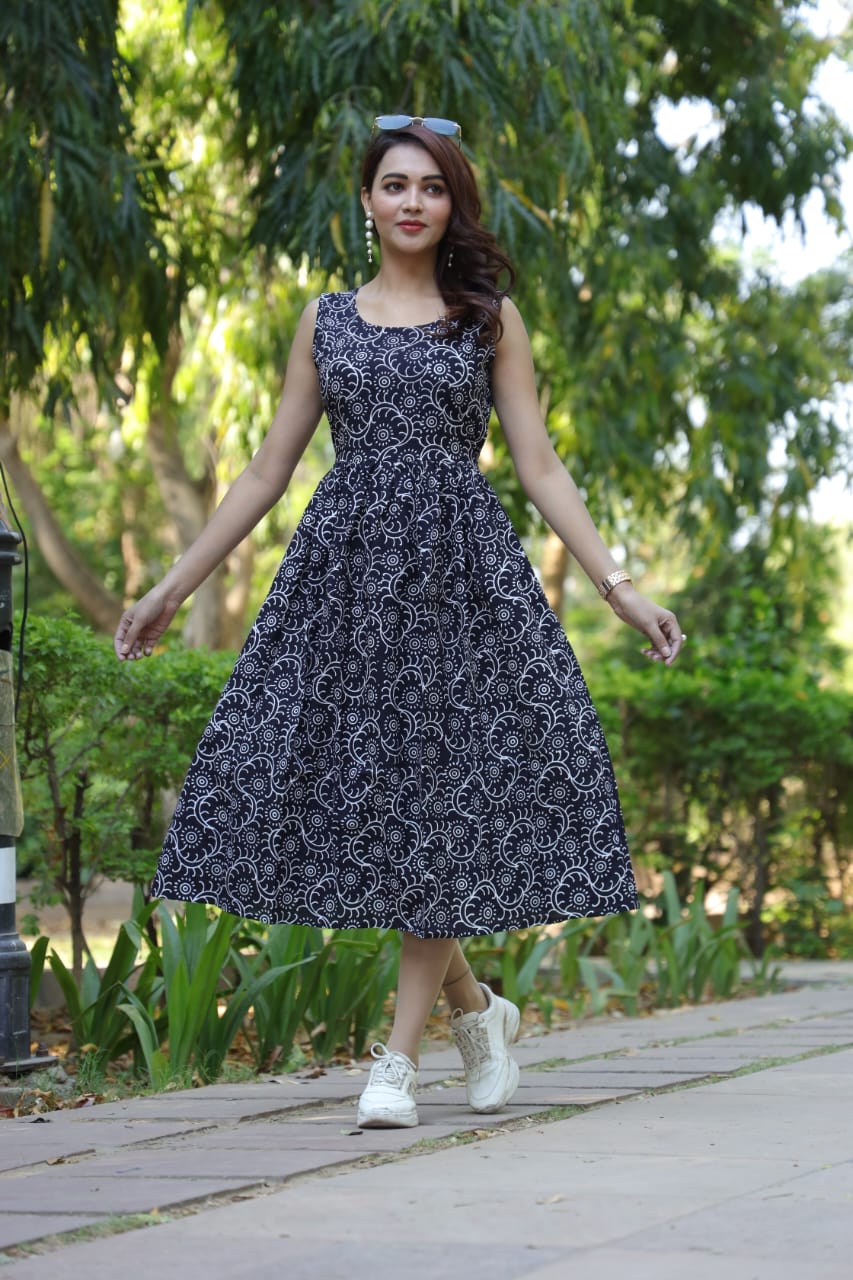 Bagru hand printed sleeveless dress (Long)