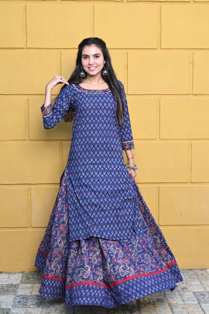 Handblock printed skirt and kurta set ( 34 variants)