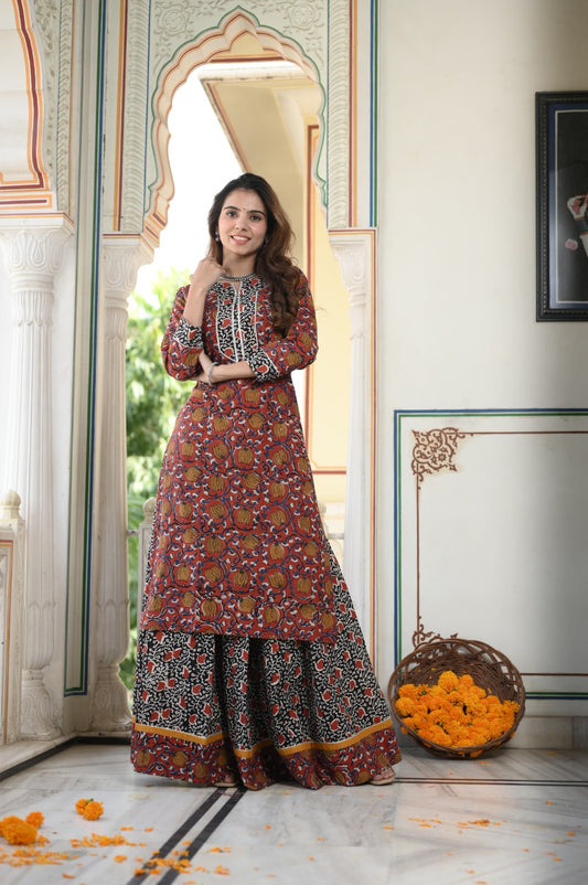 Handblock printed skirt and kurta set ( 34 variants)