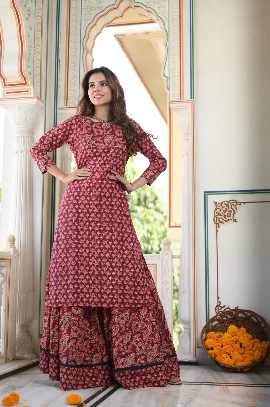 Handblock printed skirt and kurta set ( 34 variants)