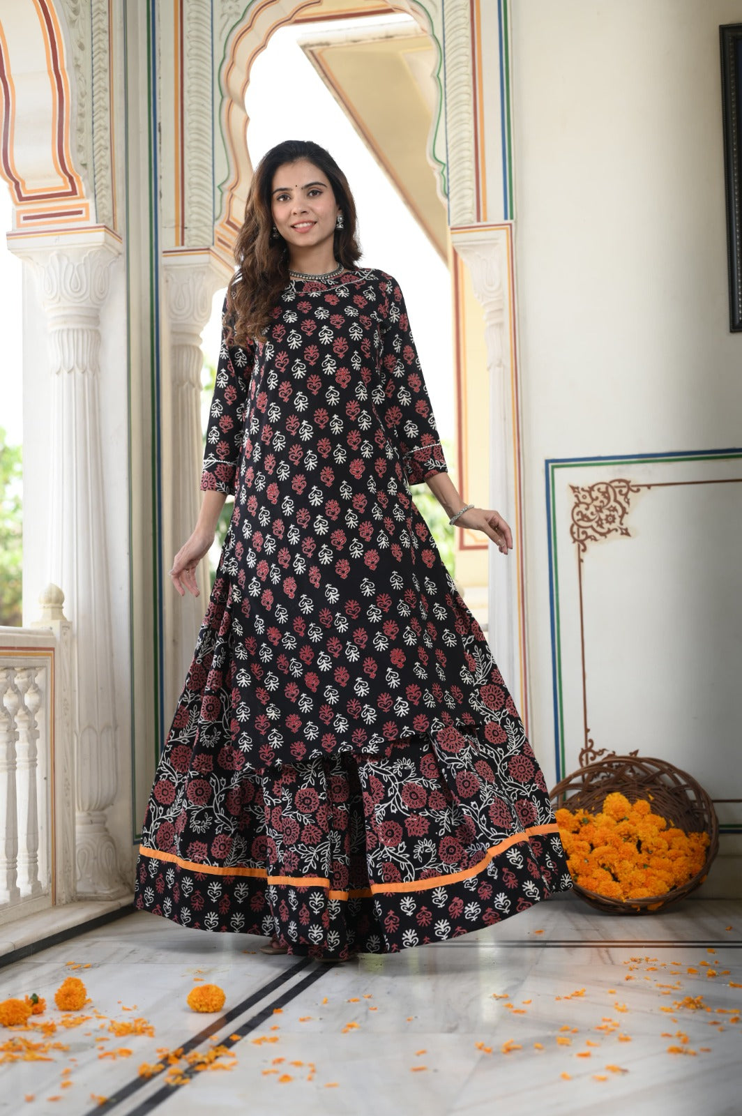 Handblock printed skirt and kurta set ( 34 variants)