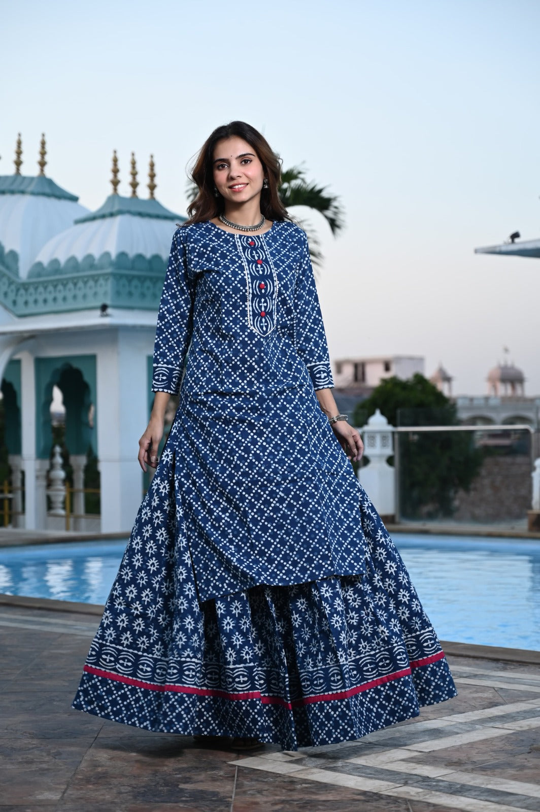 Handblock printed skirt and kurta set ( 34 variants)