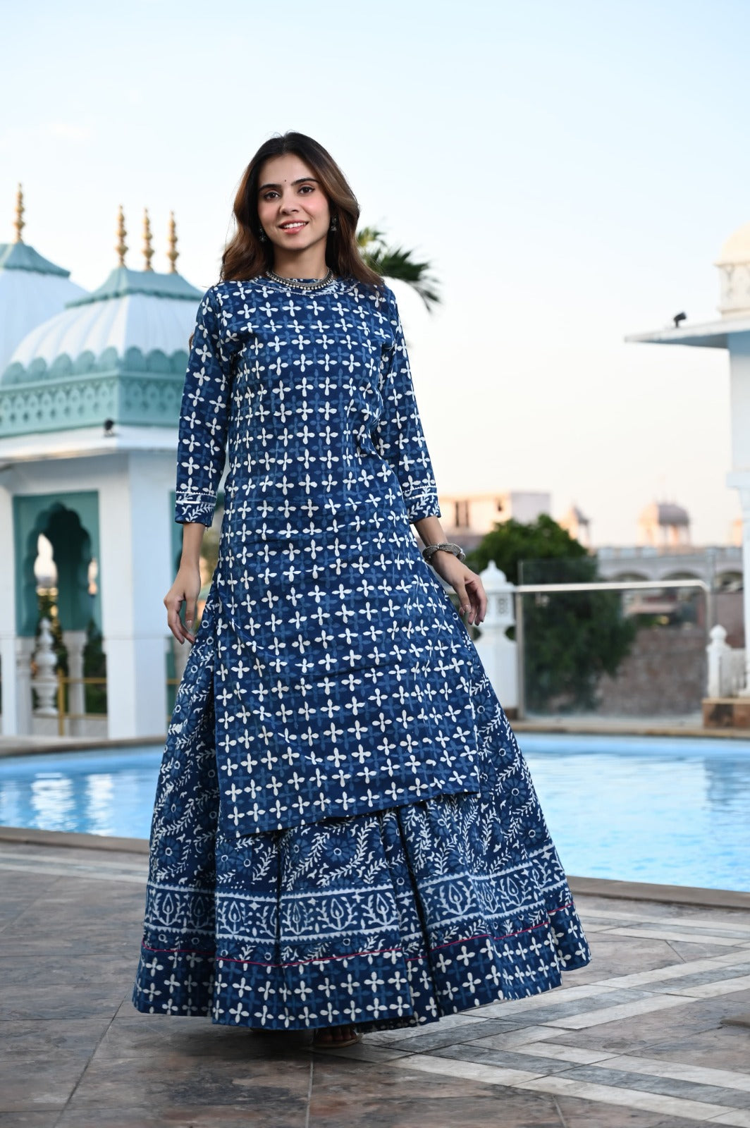 Handblock printed skirt and kurta set ( 34 variants)