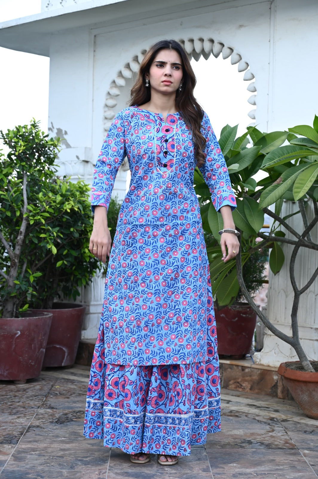 Handblock printed skirt and kurta set ( 34 variants)