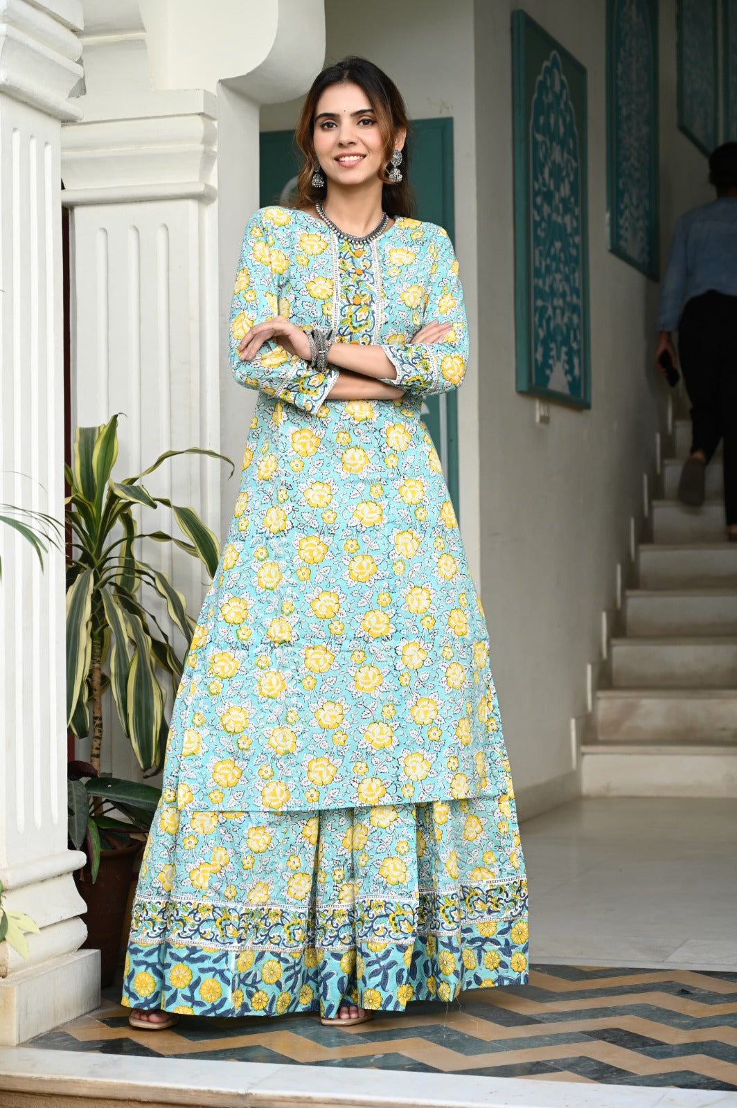 Handblock printed skirt and kurta set ( 34 variants)