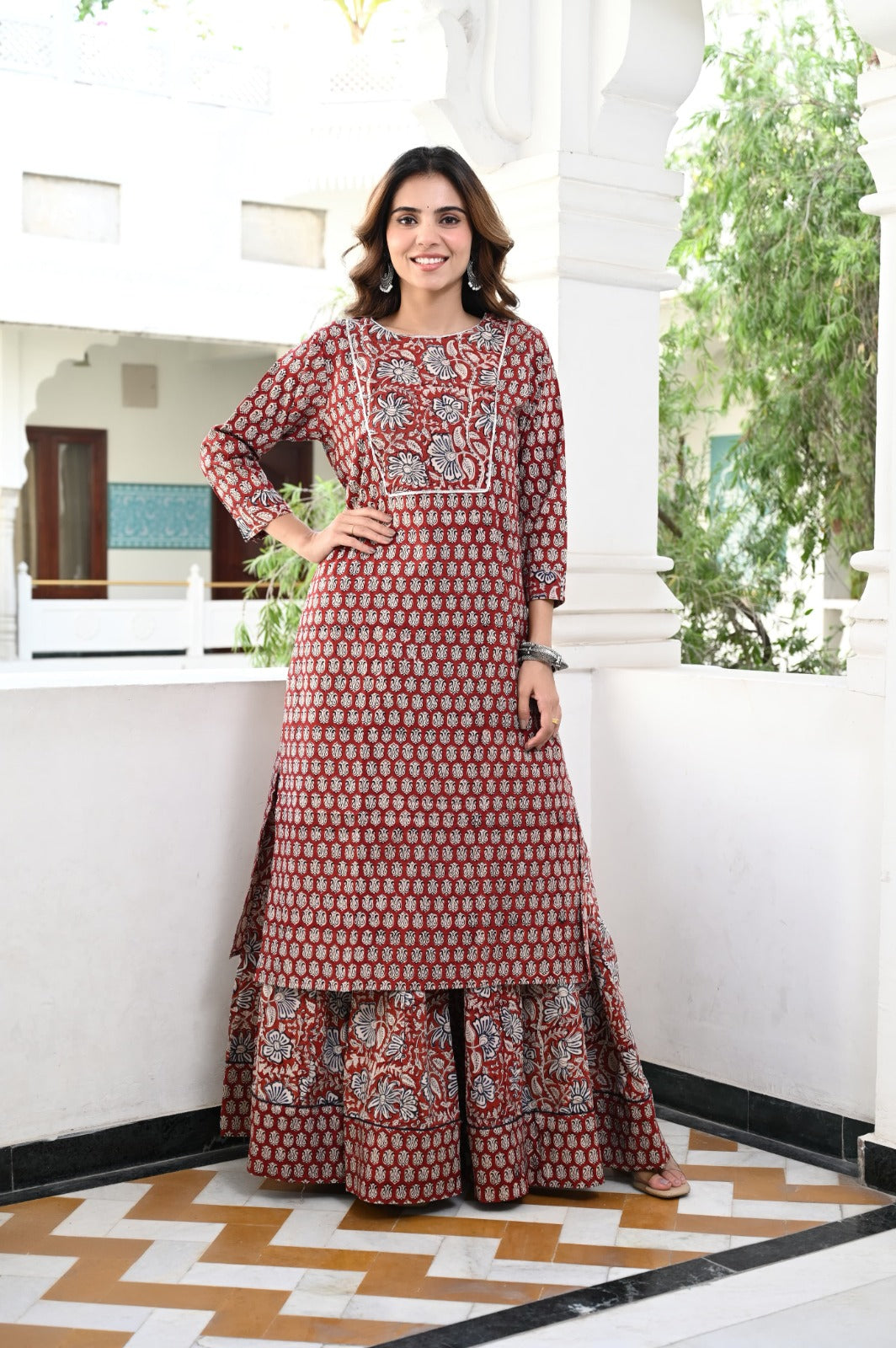 Handblock printed skirt and kurta set ( 34 variants)