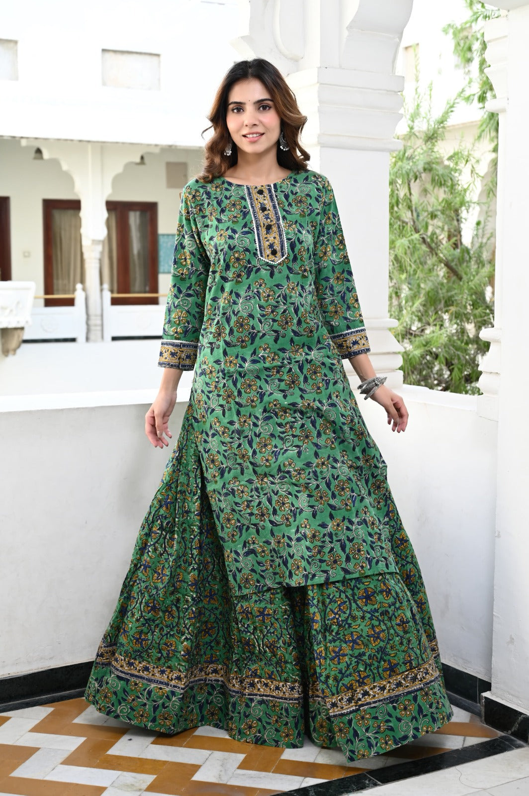 Handblock printed skirt and kurta set ( 34 variants)