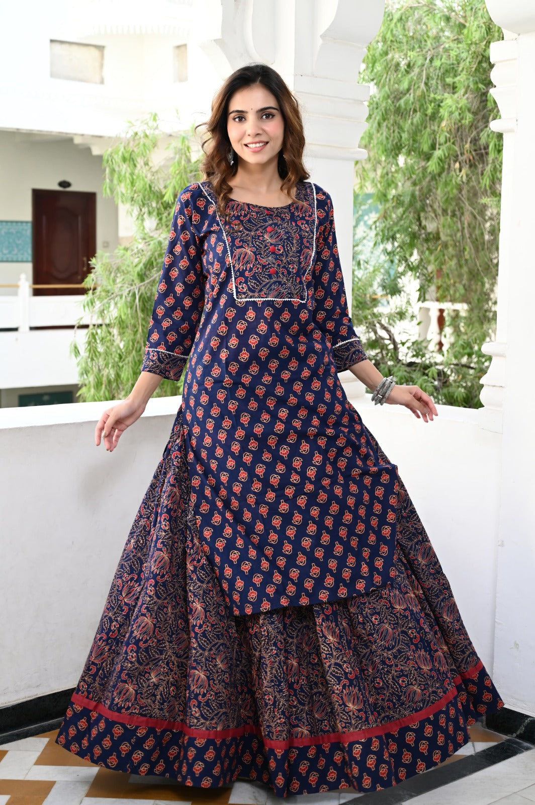 Handblock printed skirt and kurta set ( 34 variants)