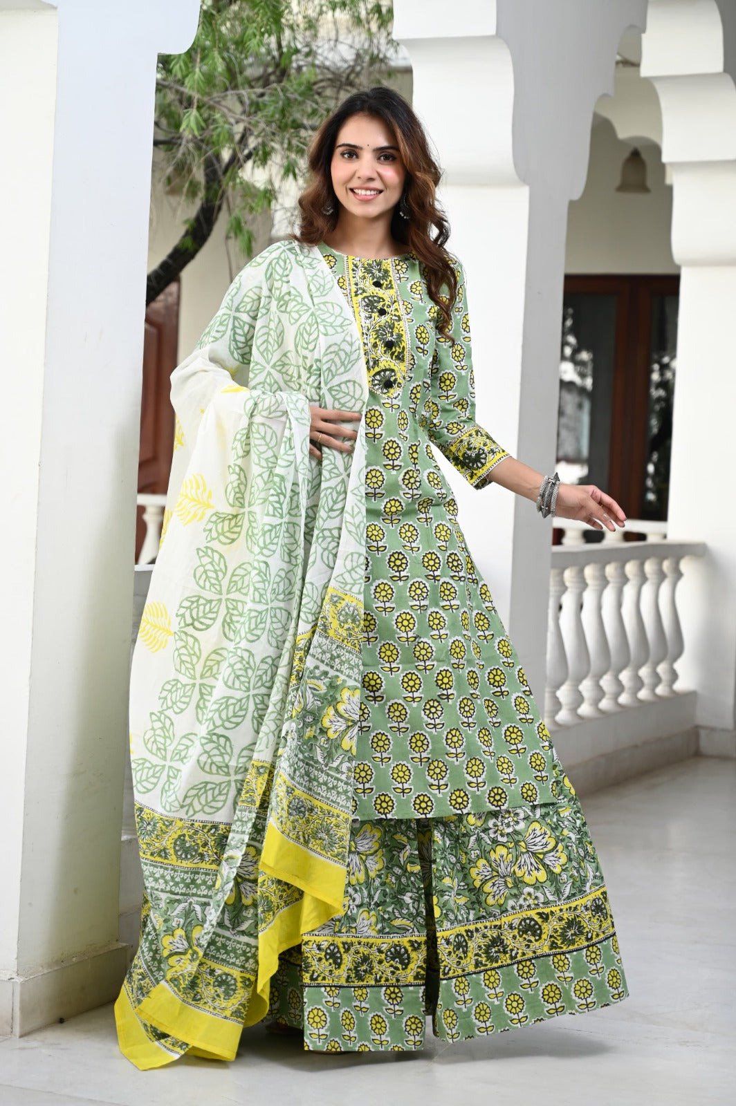 Handblock printed skirt and kurta set ( 34 variants)