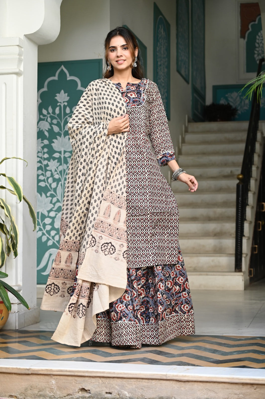 Handblock printed skirt and kurta set ( 34 variants)