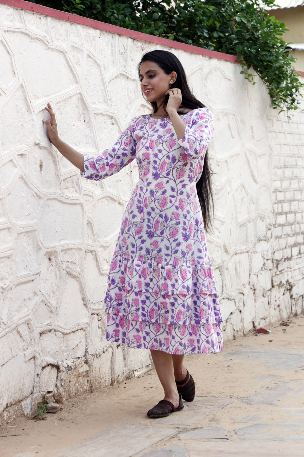 HandBlock Printed Pure Cotton one piece dress (3 frill- 13 variants)