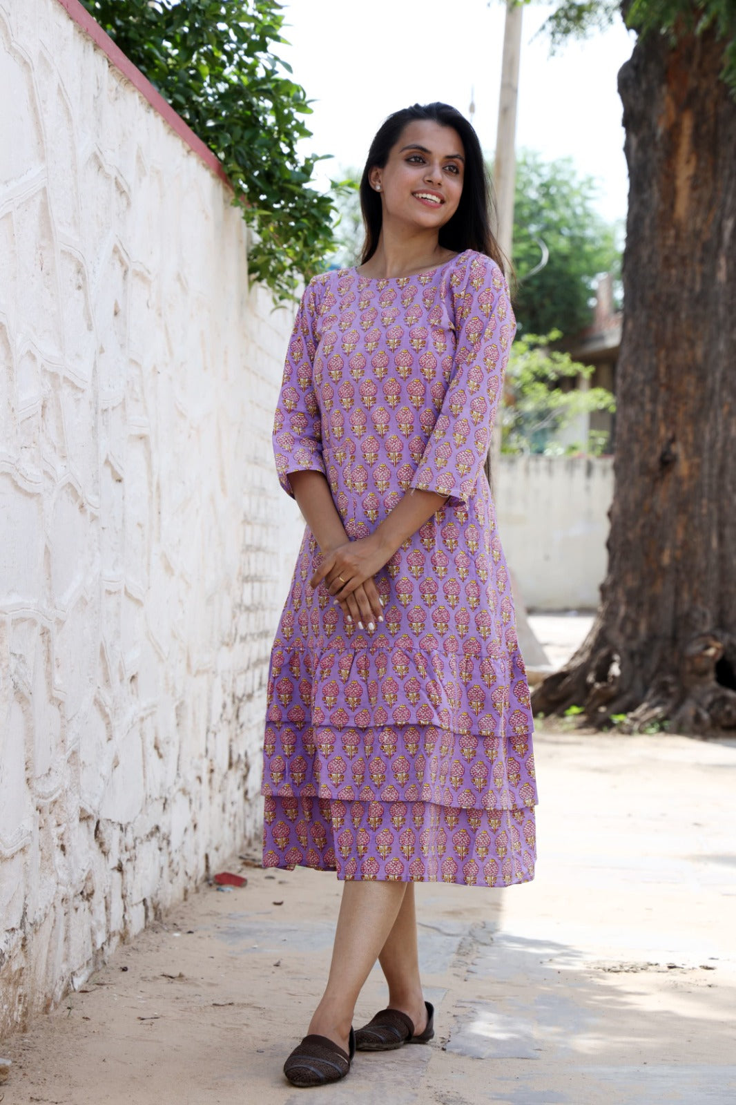 HandBlock Printed Pure Cotton one piece dress (3 frill- 13 variants)