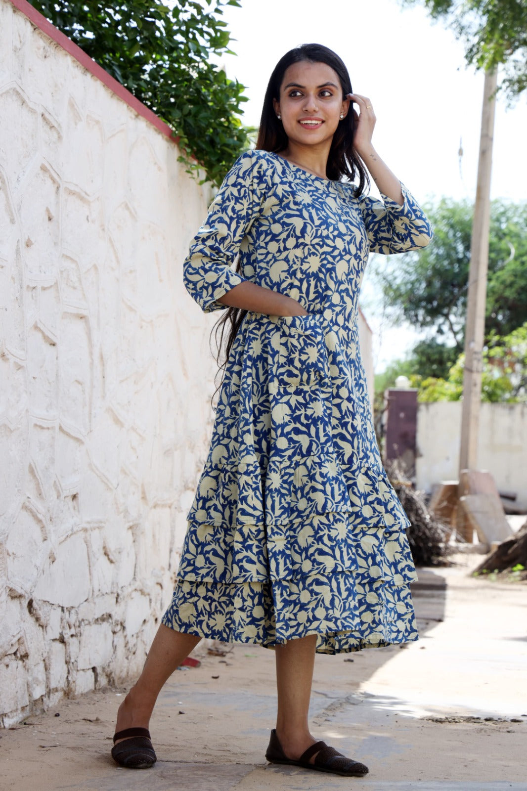 HandBlock Printed Pure Cotton one piece dress (3 frill- 13 variants)