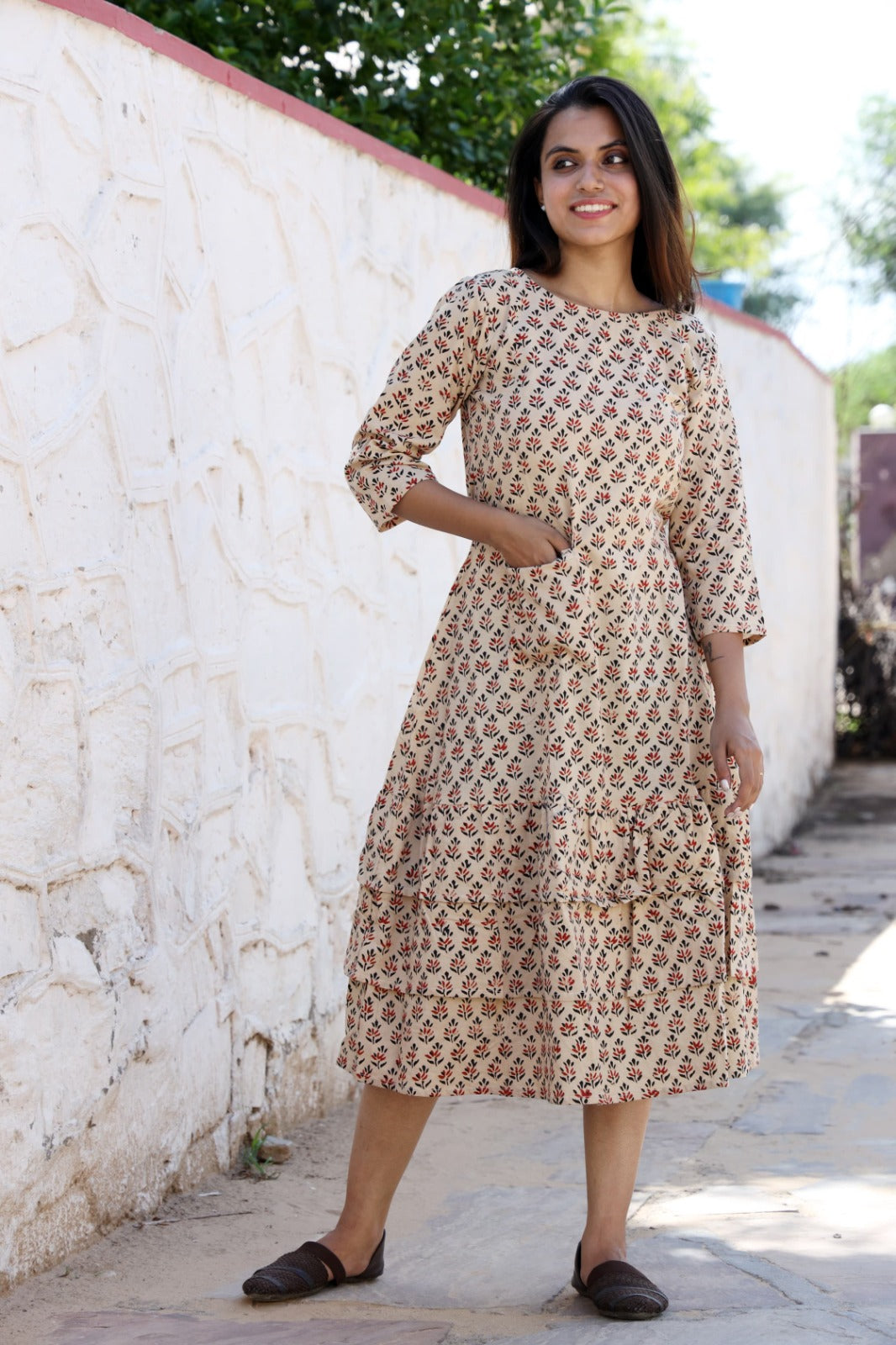 HandBlock Printed Pure Cotton one piece dress (3 frill- 13 variants)