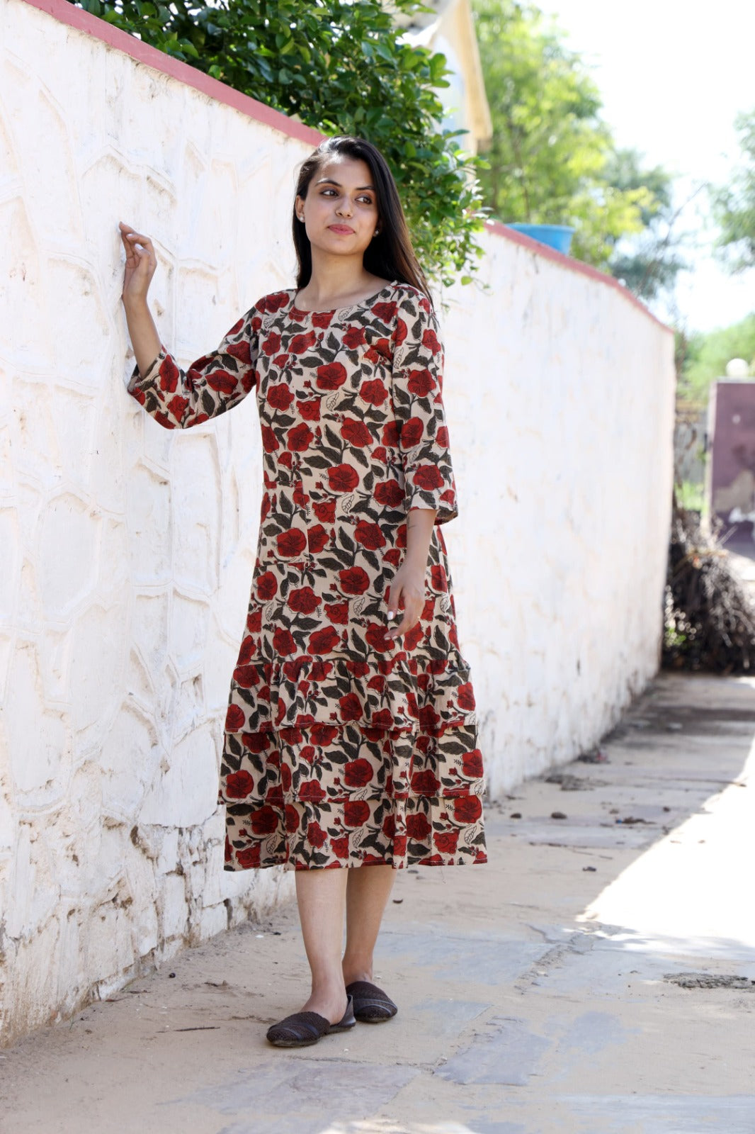 HandBlock Printed Pure Cotton one piece dress (3 frill- 13 variants)