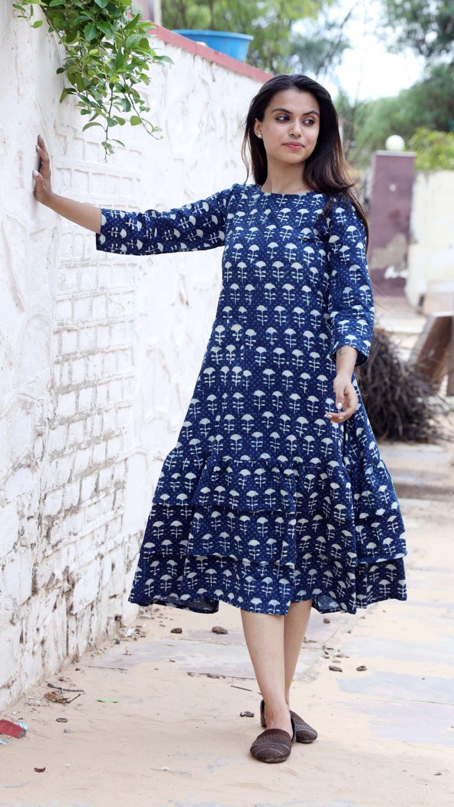 HandBlock Printed Pure Cotton one piece dress (3 frill- 13 variants)