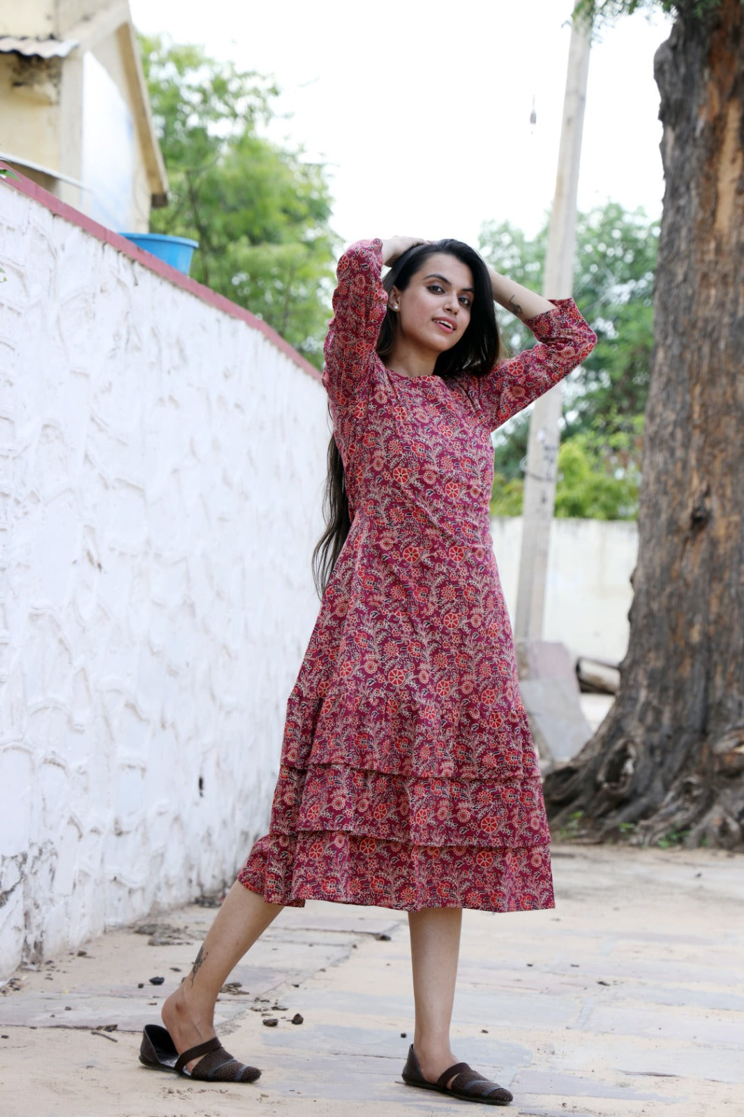 HandBlock Printed Pure Cotton one piece dress (3 frill- 13 variants)