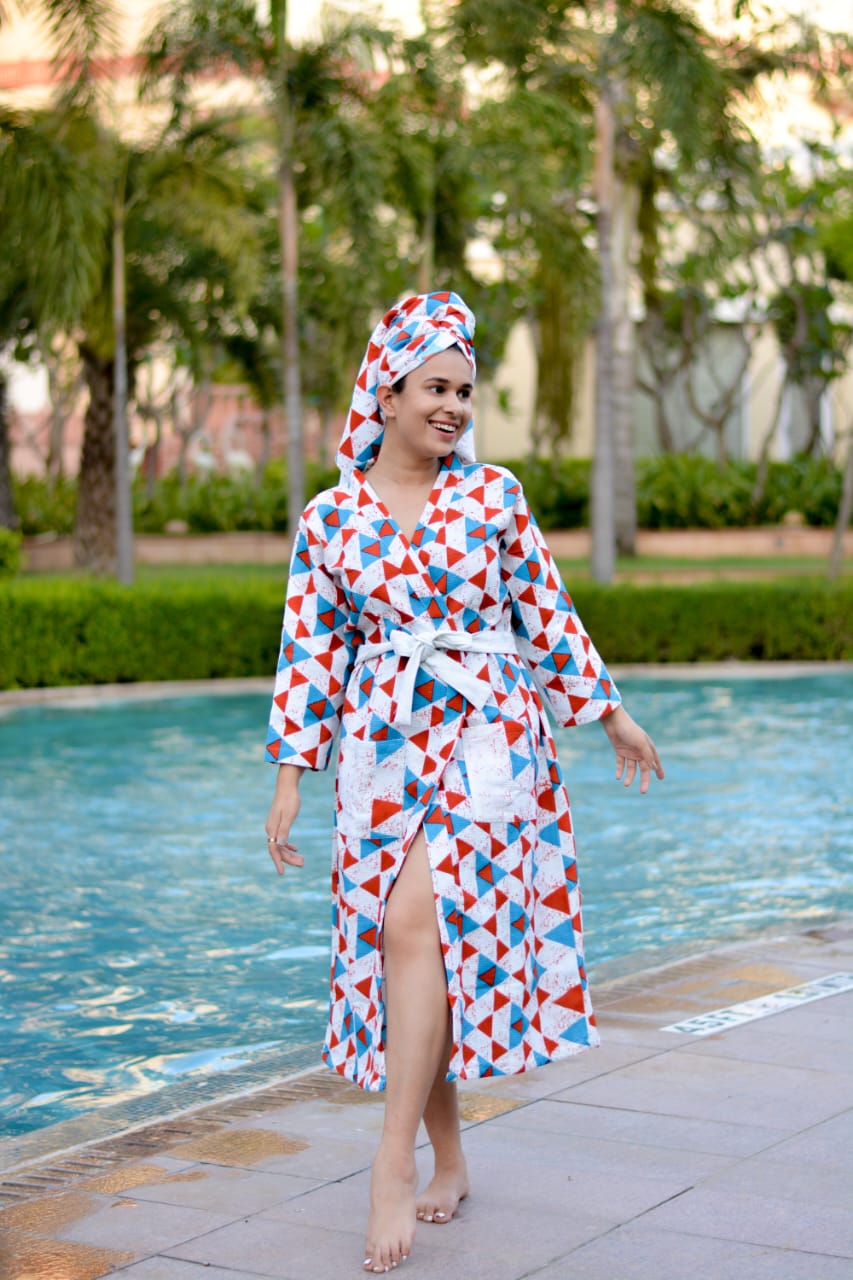 Honeycomb cotton Bathrobe with a towel (6 variants)